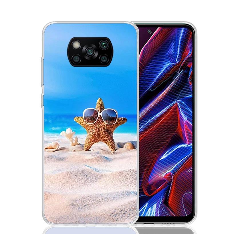 Blue Wood Seashells Sea Star Phone Case For Xiaomi Poco F7 Ultra X7 X6 Pro X5 Redmi 15 15C 13 13C 12 12C 10 10A 10C 9 9A 9C 9T S