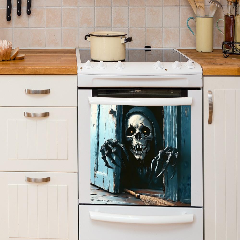 Skeleton Halloween Smile Open Door Glass Cabinet Kitchen Home Decor Stickers