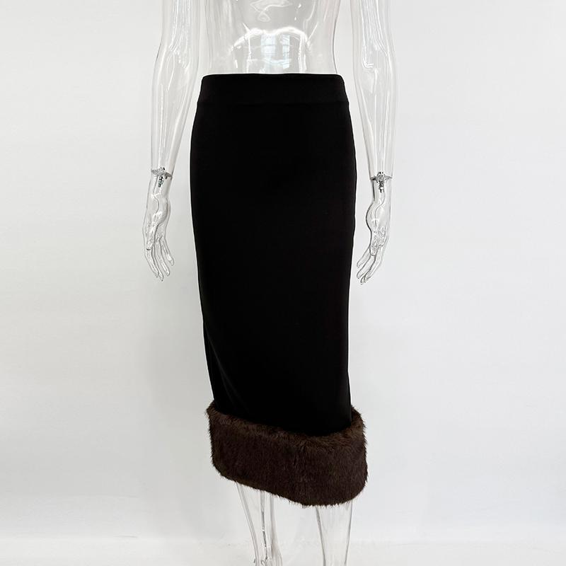 

Хутряні Шкіряні Обтислі Сукні-Спідниці Жіночі Штучне Хутро Латочки Довгі Спідниці 2026 Нові Вуличний Стиль Вечірка Клубний Одяг Y2K Спідниці L чорний