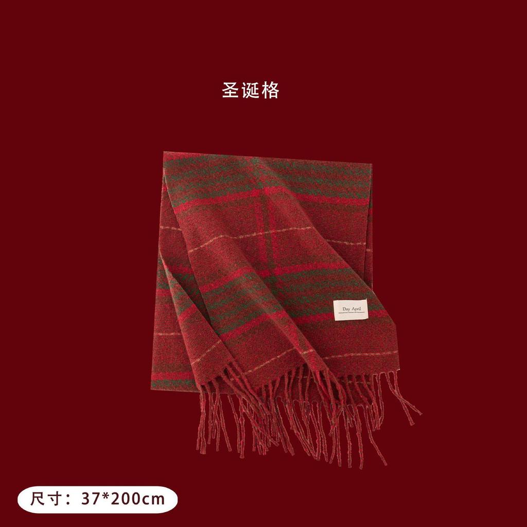 Cashmere feel autumn and winter new year plaid scarf Korean atmosphere women's imitation cashmere ankela red scarf shawl