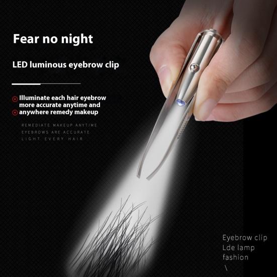 Stainless Steel Eyebrow Clip with LED Light Professional Lighted Eyebrow Tweezers Eyelash Brow Hair Removal Clamp Women Makeup Tools