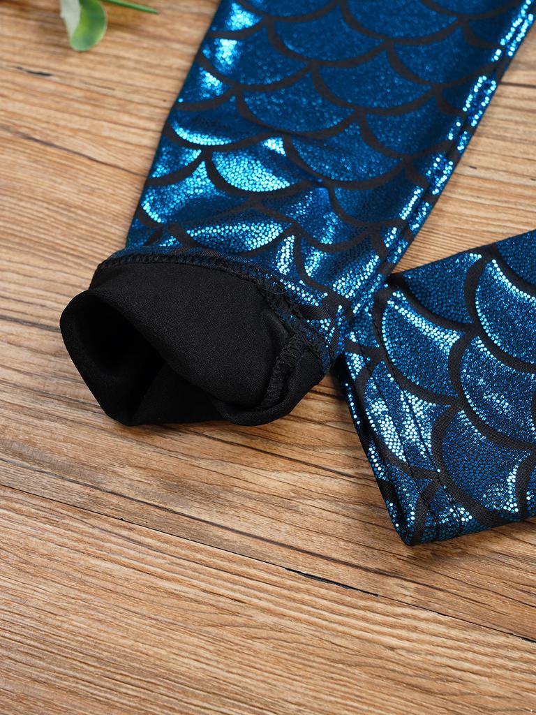 Leggings Brillantes con Estampado de Escamas de Pez para Niñas Cintura Elástica Pantalones Casuales Elegantes para Práctica de Baile
