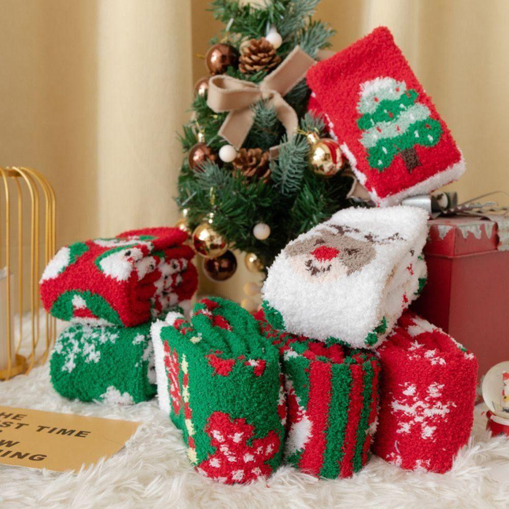 Soft Christmas Socks Plush Coral Fleece Socks Winter Warm Thicken Floor Socks  For Women