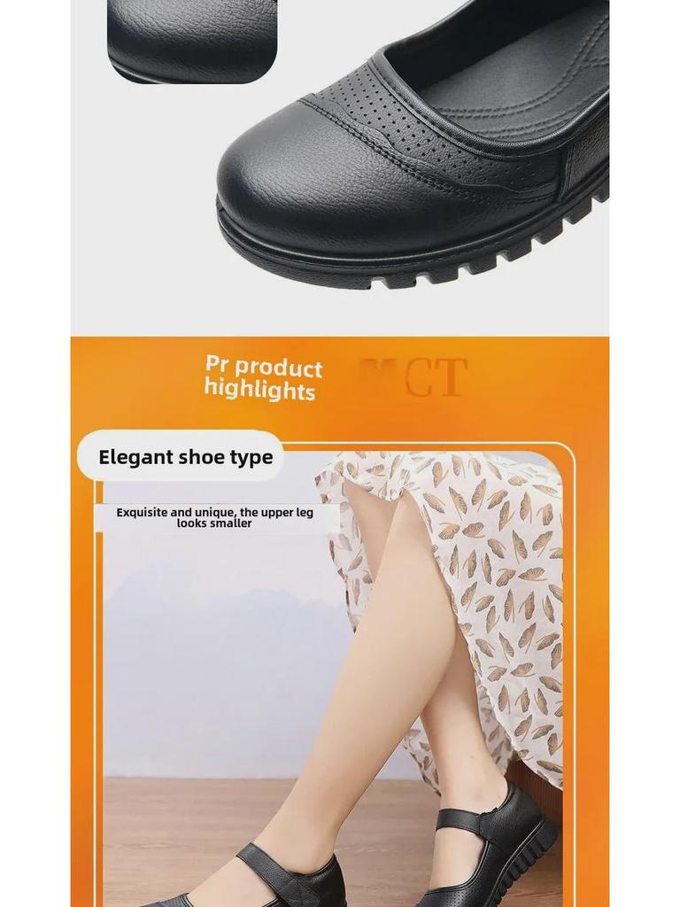 Zapatos casuales cómodos de piel de vaca para mujeres de mediana edad y mayores - Uso para las cuatro estaciones