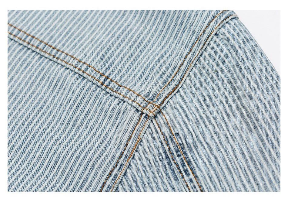 Spring Autumn Men's Classic Striped Retro Washed Ice Blue Denim Jacket W515