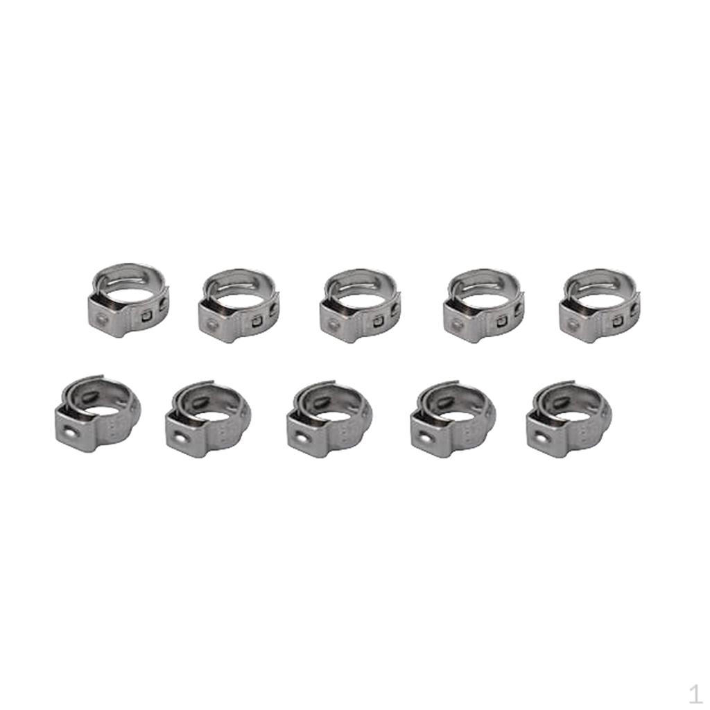 

10 Pieces Stainless Steel Single Ear Hose Clamps Adjustable Size 5.3mm-6.5mm