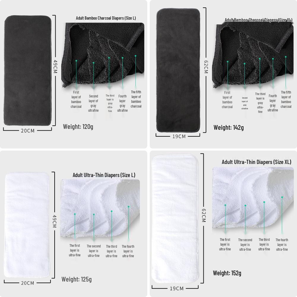 Washable Adult Incontinence Pads: Breathable Four-Layer Diapers with Soft Microfiber Inserts