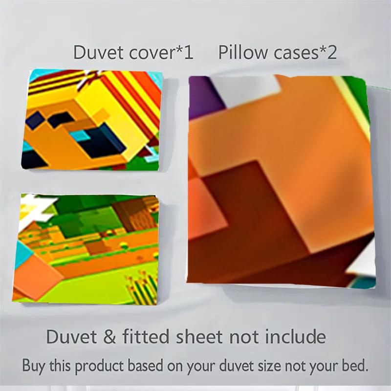 3pcs Minecraft Inspired Home Decor Bedding Set-Perfect for Bedroom, Guest Room, Living Room, Hotels | Ideal Gift for Fans, Travelers, Daily