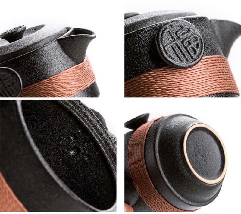 High Grade Black Pottery 1 Pot 2 Cups Tea Sets Portable Travel Home Office Cups Ceramic Tea Coffee Container With Bag