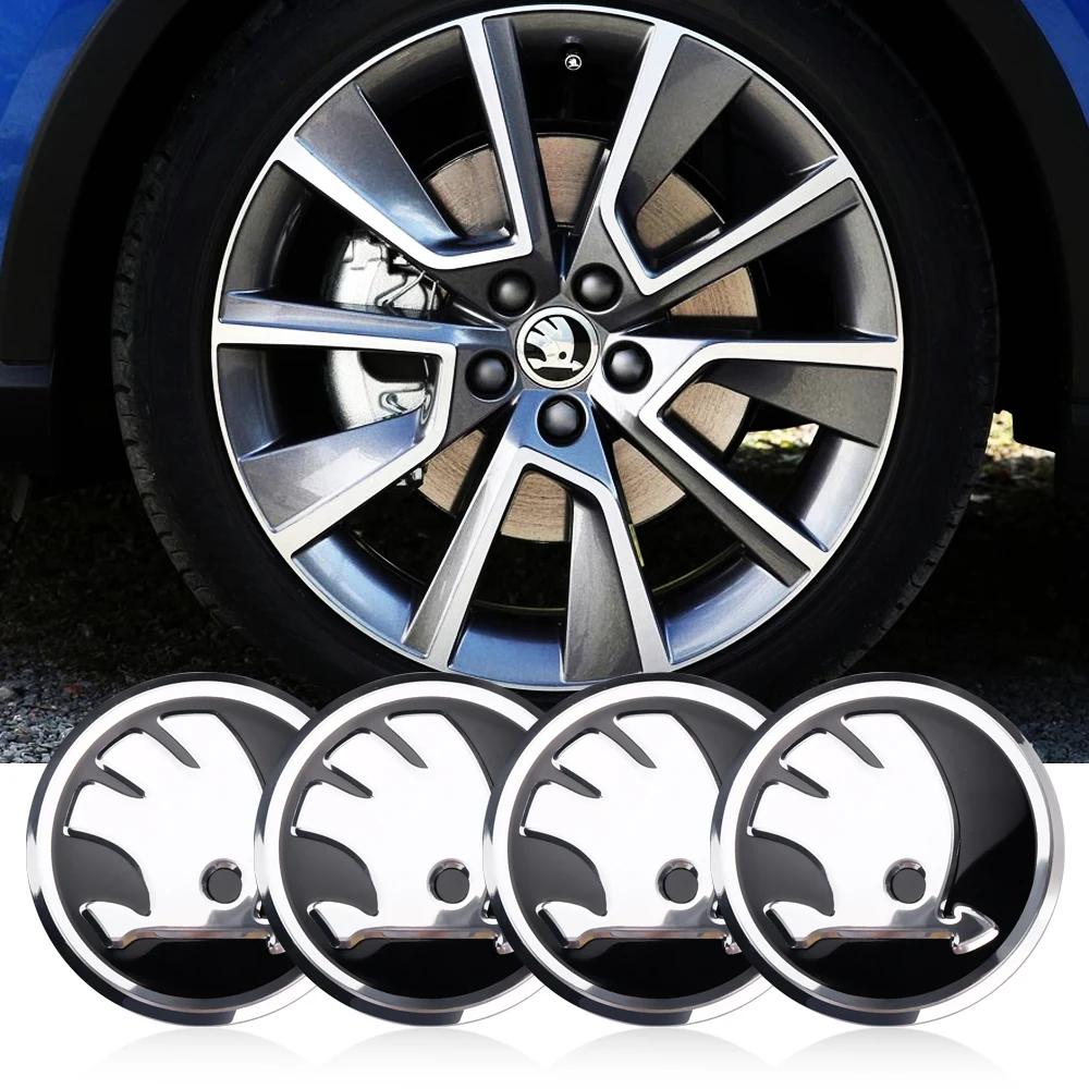 2025 Hot 4Pcs 56/60mm Car Tire Hub Center Cap Wheel Cap Badge Sticker For Skoda S Fabia Superb Octavia Rapid Karoq VII Yeti Kodi