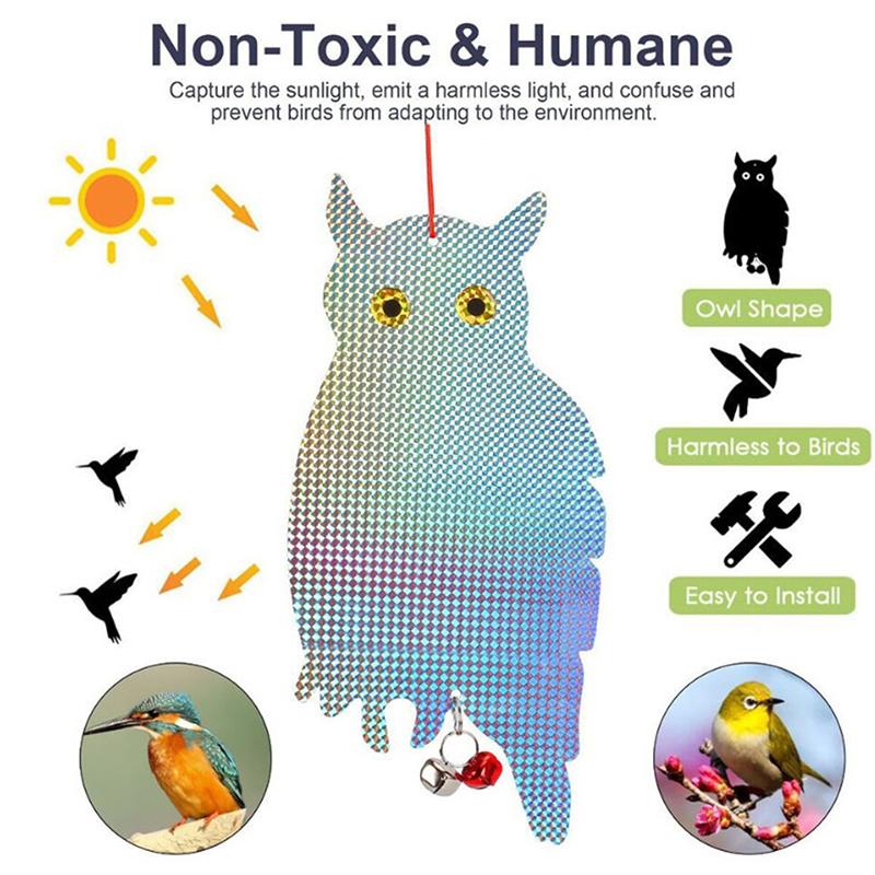 1/2/4/6 Stück Reflektierende Eule Falke Attrappe, Hängender Reflektierender Vogelabweiser aus Kunststoff, Windspiel zur Dekoration für Außenbereich und Garten