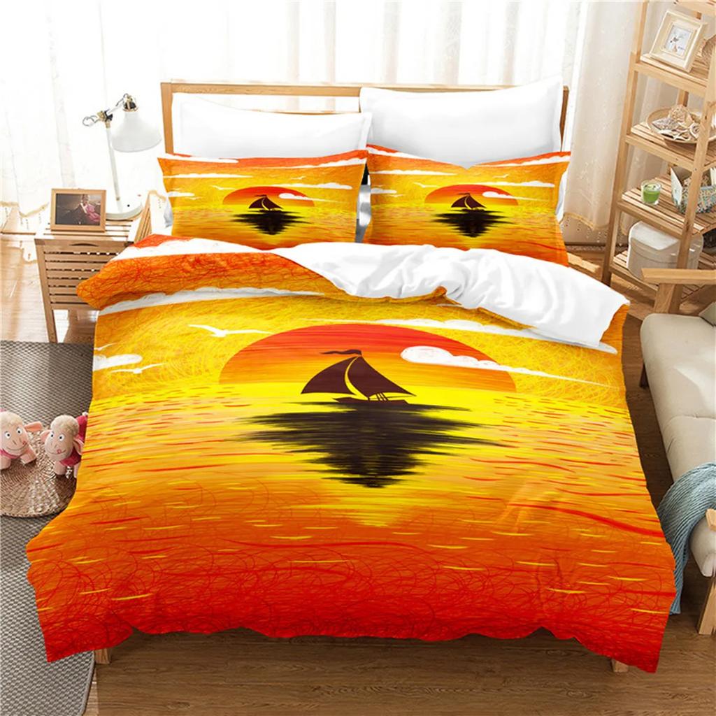Vintage Sailboat Duvet Cover Nautical Ocean For Children Teen Adult Ship Fire Black Retro Style Polyester Quilt Cover Room Decor