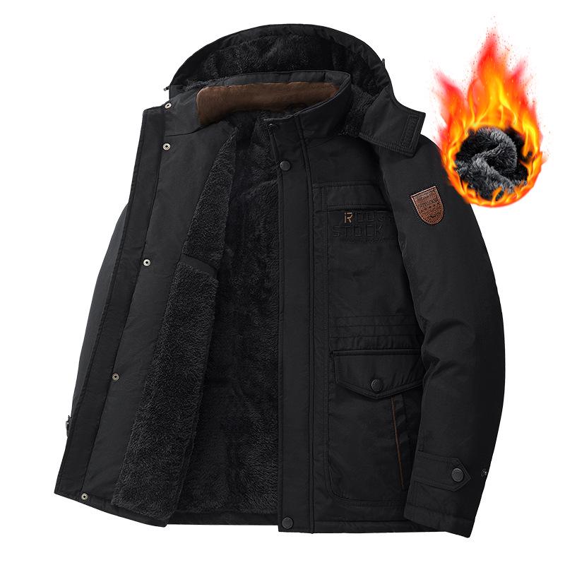 Vinterjacka för män, stor storlek, varm - Medelålders & Äldre, köldtålig, tjock bomullsytterkläder med sammetsfoder