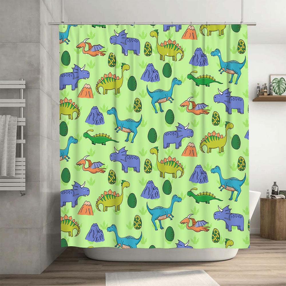 Colorful Dinosaur Print Shower Curtain For Kids Bathroom Decor Waterproof Fabric Home Supplies