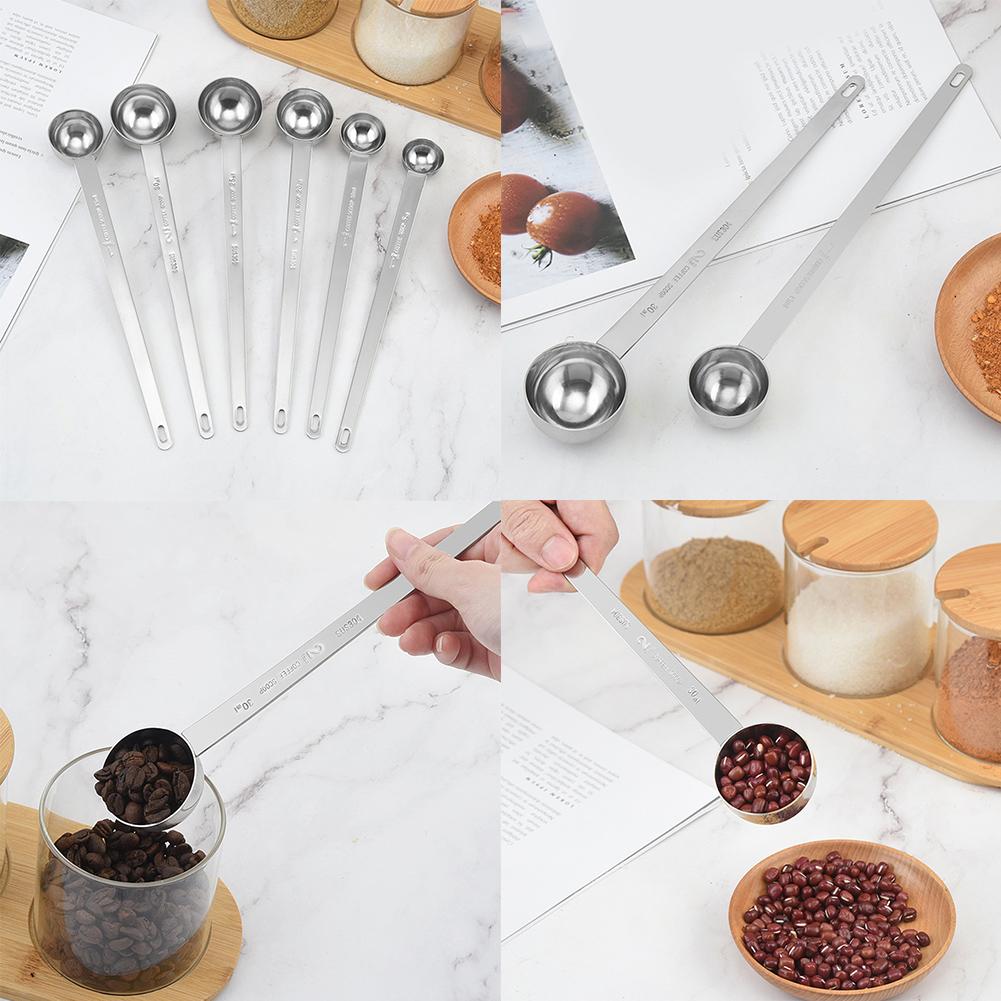 1PC 5/10/15/20/25/30ml Long Handle Coffee Measuring Spoon Stainless Steel Coffee Spoon Stirring Spoon Graduated Spoon