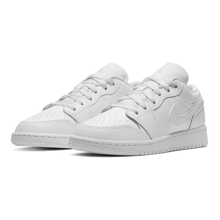 New Jordan 1 Low Triple White Tumbled Leather GS 553560-130