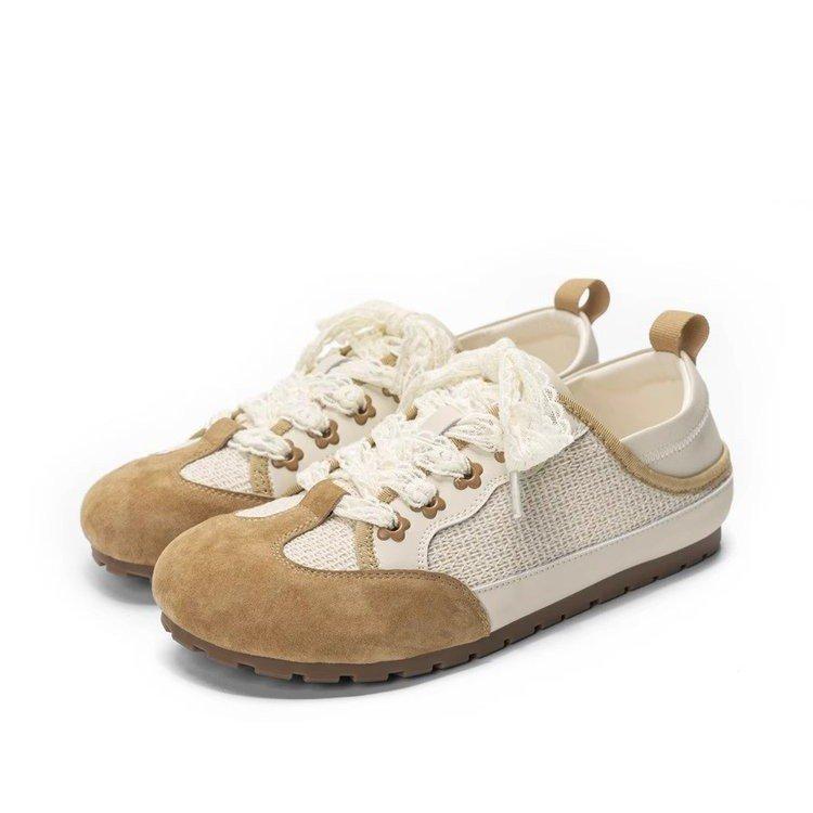 [Youshilai] Hollow and Breathable Fly-woven Shoes for Women's 2025 Summer New Comfortable and Breathable Retro Flat-bottomed German Training Shoes