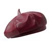 Girl Pu Leather Beret French Artist Warm Wool Winter Beanie Hat Retro Vintage Plain Beret Solid Color Elegant Ladies Winter Hat