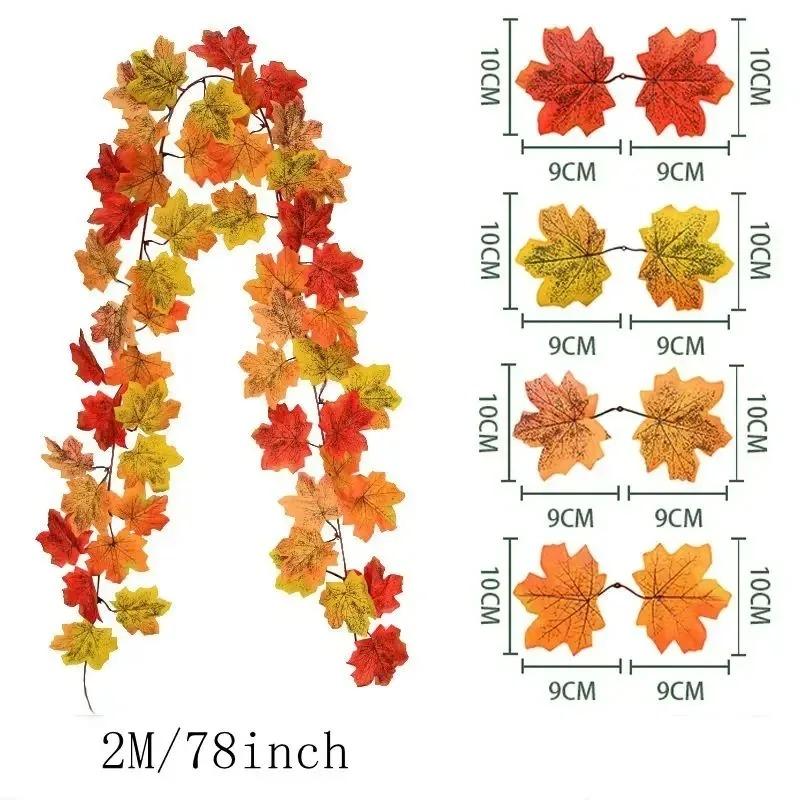

200CM Autumn Artificial Maple Leaf Wreath Fake Leaf Plant Vine Home Decor Garden Halloween Wall Outdoor Doors Windows Decoration 200CM