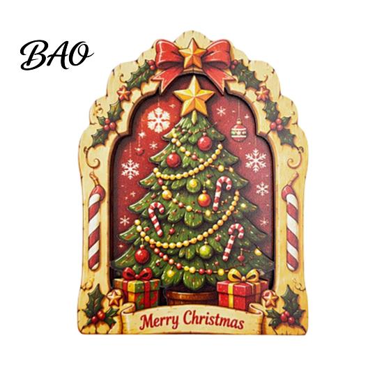 Solid Wood Holiday Decorations Christmas Wooden Vintage Sign, Rustic Table Ornament, 2D Santa Claus Home Party Supplies Snowman Penguin Desktop