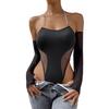 New Sexy Bare Shoulder with Gloves Chain Hanging Neck One-piece Erotic Underwear Set