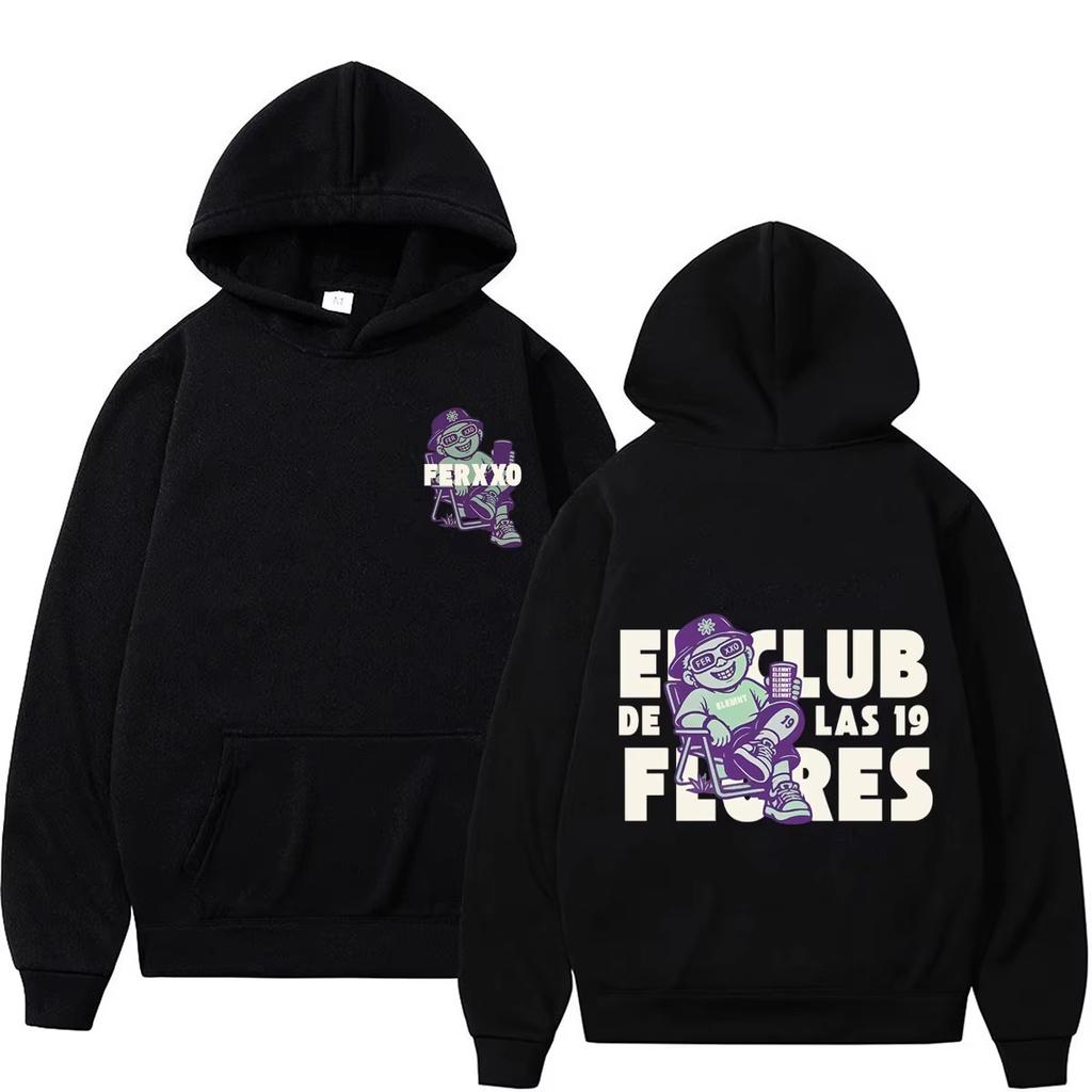 Rapper Feid Ferxxo El Club De Las 19 Flores 2026 Print Hoodie, Unisex Fashion Vintage Pullover, Casual Goth Punk Sweatshirt