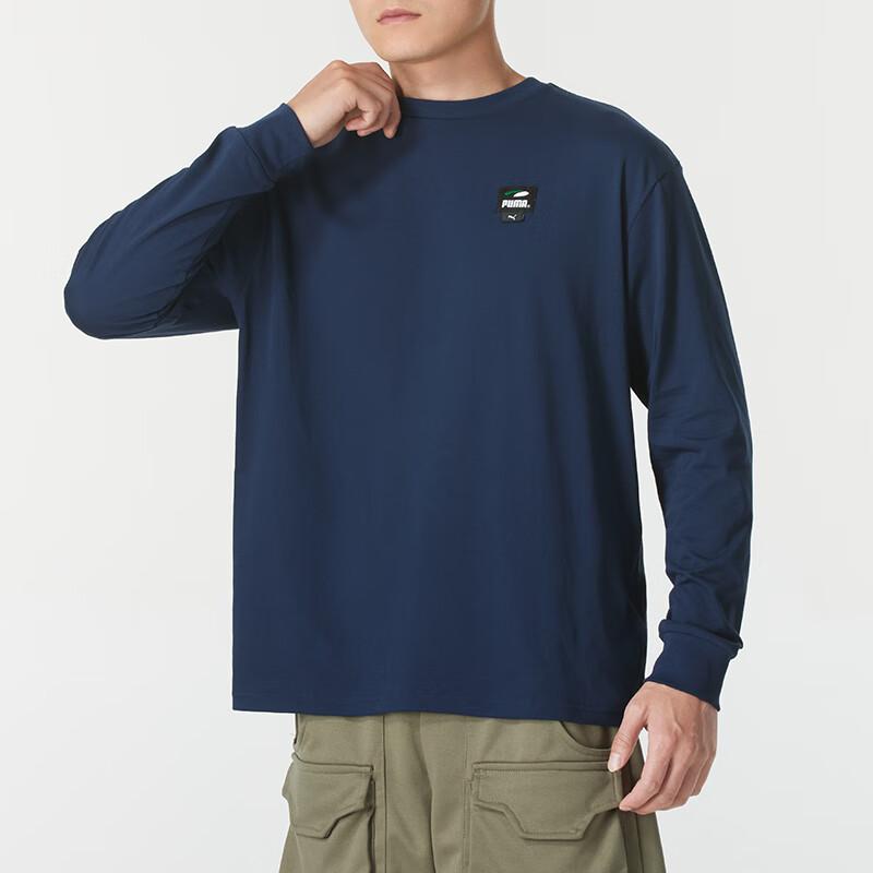 Puma Logo Design Casual Loose Breathable Round Neck Long Sleeve T-Shirt Men Tops Blue 628138-14