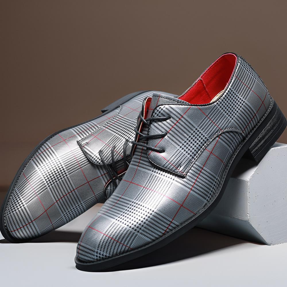 

2025 men s fashion business casual leather shoes lace-up striped hairdresser shoes Korean version foreign trade large size men s shoes 48 48