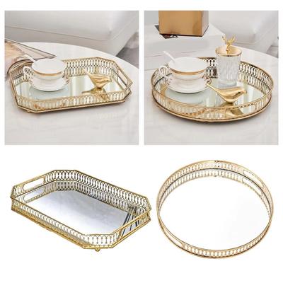 Rectangle Mirror Storage Tray Round Makeup Snack Tray Metal Jewelry Tray  Bedroom Living Room