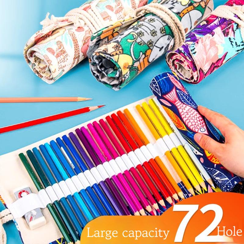 24/36/48/72 Hole Colorful Cloth Pencil Case Stationery Pencil Storage Bag Paint Brush Pen Bag Pencil Roll Case School Supplies