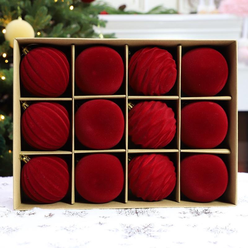 Ensemble d'ornements pour sapin de Noël floqués rouge vin