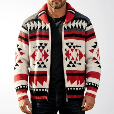 Herren Schalkragen Cardigan Pullover Lässig Reißverschluss Gestrickte Pullover Jacquardmuster Strickjacken Herbst Warm Langarm Pullover Cardigans für Herren