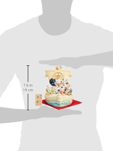 Ale-net Lucky Charm, Maneki-neko (Lucky Cat), Seven Lucky Cats, Treasure Ship, Cream, W14 X D14 X H16.5cm, Ceramic, Seto Ware