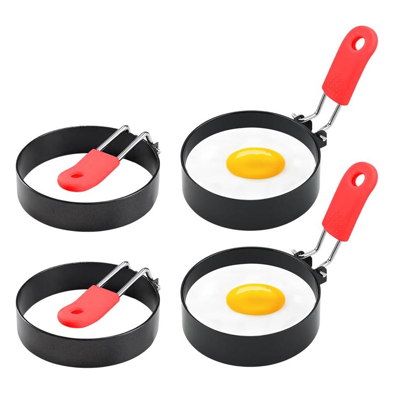 4Pcs Stainless Steel Egg Rings with Anti-Scald Handle Nonstick Fried Egg Rings Fried Egg Mold Frying Egg Kitchen Cooking Tools