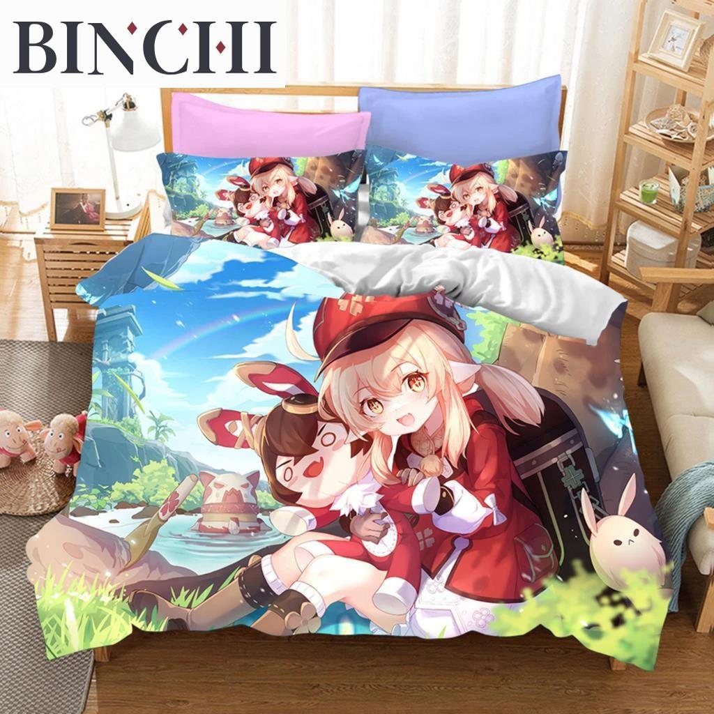3D Game Genshin Impact Bedding Sets Keqing Xiao Duvet Cover Set 2_3 Pieces Boys Adults Single Full Queen King Size Bed Linen