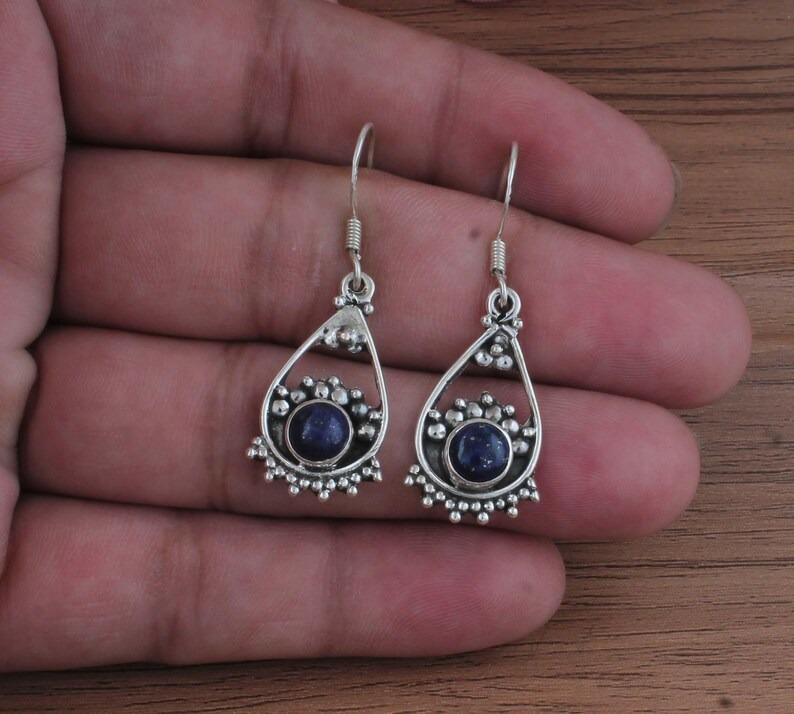 Solid 925 Sterling Silver lapis lazuli Gemstone Handmade Designer Earring Dangle Earring Gift For Her Boho earring