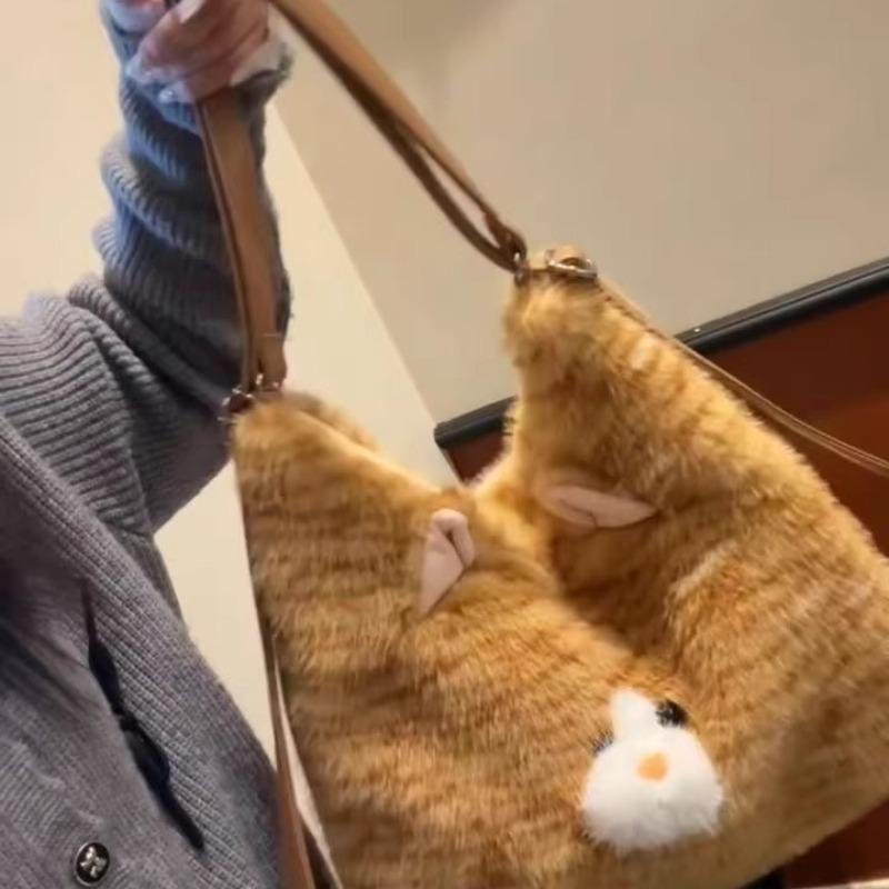 Cute Cute Kitten Backpack Large Capacity Plush Commuter Shoulder Bag Travel Tote Bag One Pack and Multiple Backs