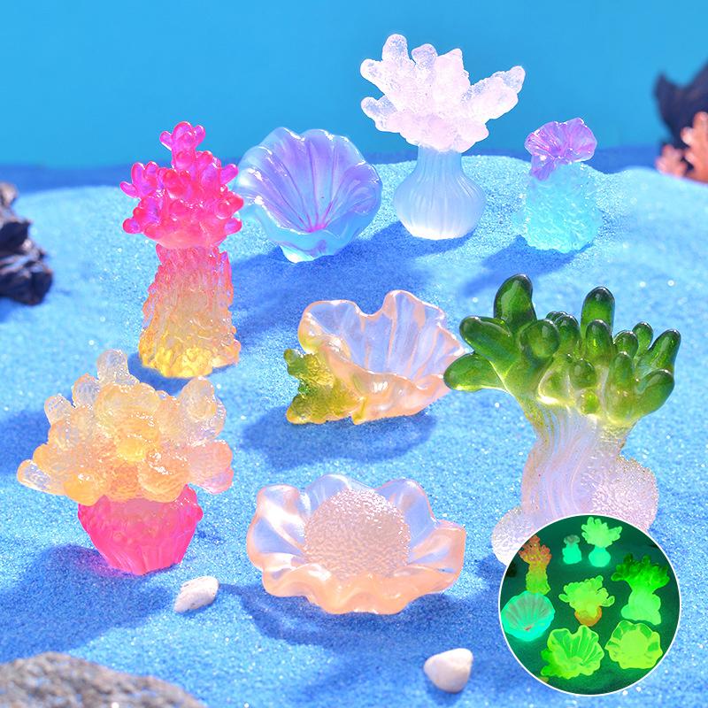 Marine Luminous Coral Micro Landscape Ornaments Glowing Coral Oyster Diy Desktop Fish Tank Aquarium Decor Toys Dollhouse Model