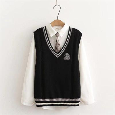 2024 Unisex College-Stil Lockeres Langarmhemd & Strickweste Set