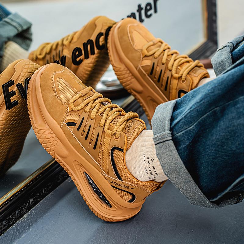 Tênis Esportivos Masculinos Casual Estilo de Rua Plataforma Tênis Estudantes Tamanho Grande Preto Tênis de Skate Aumento de Altura
