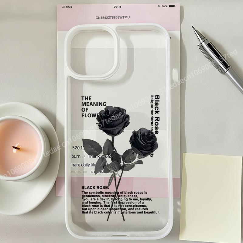 

Винтажный чехол для телефона с черной розой для IPhone 17 1615 14 13 12 11 Pro MAX 17Air XR 8Plus Y2K Girl Жесткий Прозрачный Жесткий Чехол Fundas iPhone 14 Pro