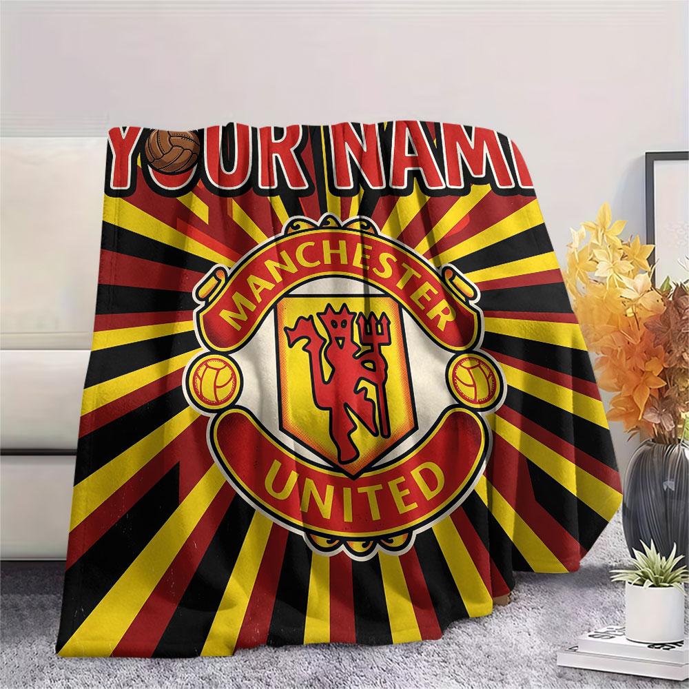 Custom Name,Manchester United FC Printed Flannel Blanket, Soft Throw for Bedroom Sofa, Washable, Christmas Present, Great Gift.