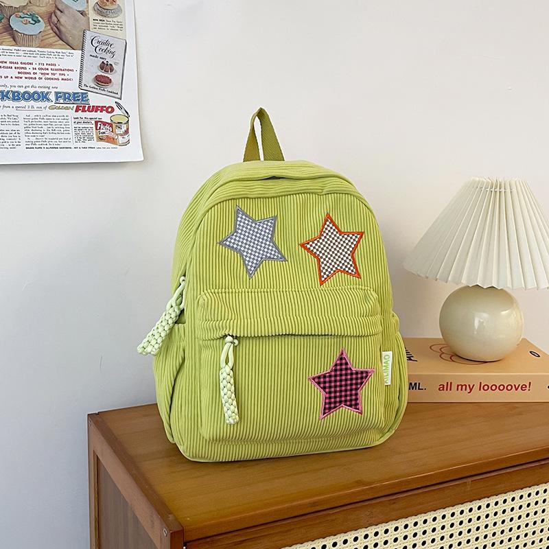 Schoolbag small schoolbag for women, Korean style INS corduroy star pattern, high school student small backpack, large capacity student backpack