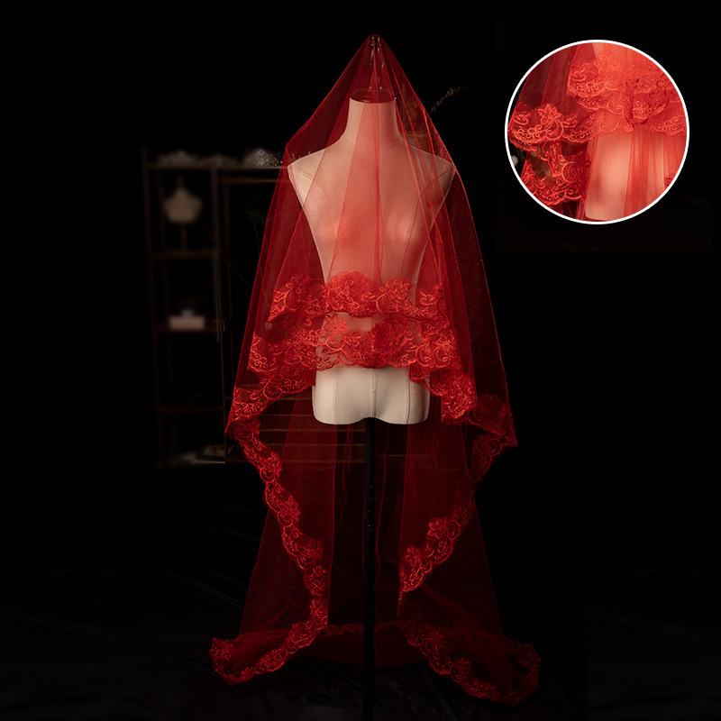 European & American Single-Layer Off-White Bridal Veil with Lace Edge
