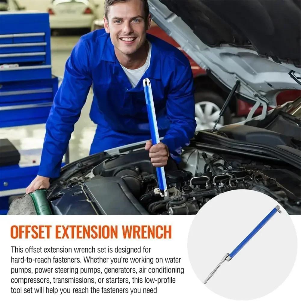 Offset Extension Wrench Ratchet Wrench Wrench With 1/2", 1/4" And 3/8" Square Drive Adapters Zero Degree Tool For Car Amagi