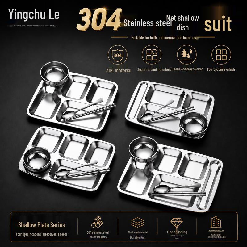 304 Stainless Steel Multi-Compartment Lunch Plate