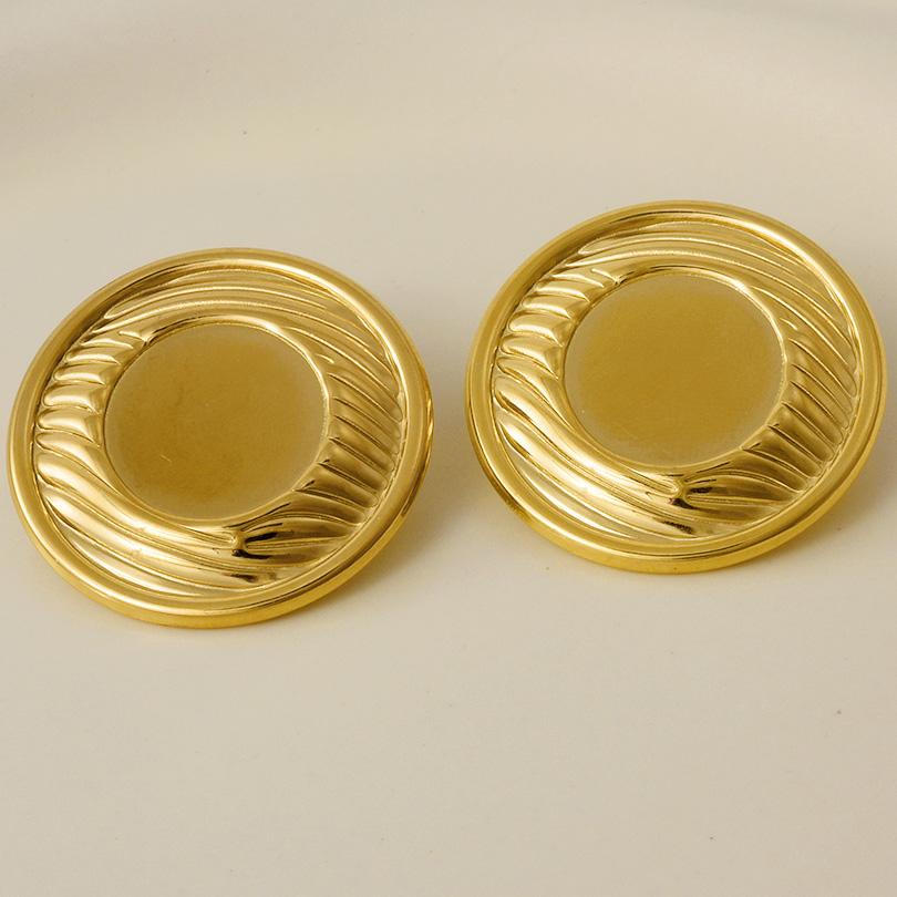 Geometric Round Square Heart Snake Blank Settings Cobochons Stainless Steel Ear Studs For Women Men Real Gold Plated DIY Jewelry