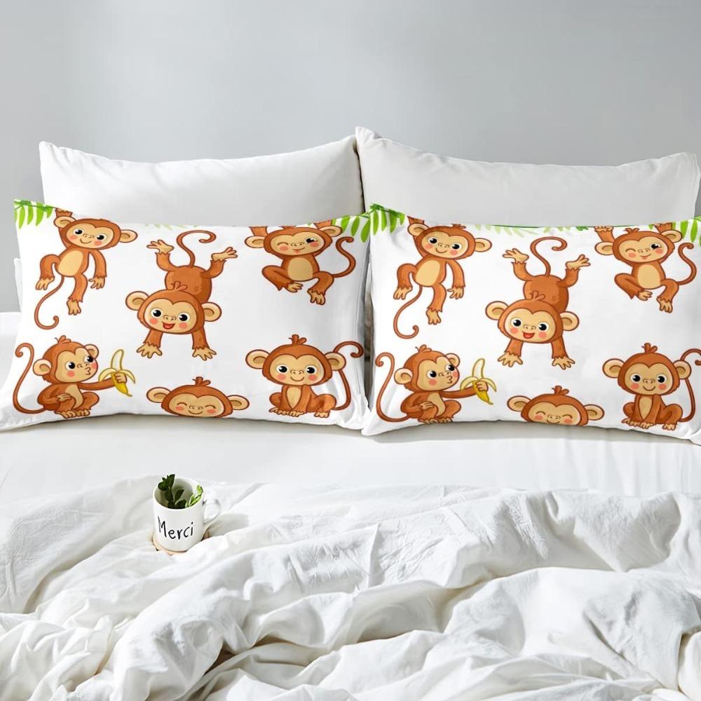 Uroczy Zestaw Prześcieradeł z Małpkami, Kreskówkowy Małpka Banan Dekoracyjne Prześcieradło, Dziecięcy Zestaw Pościeli dla Dorosłych z Mikrofibry z Zamkiem Błyskawicznym