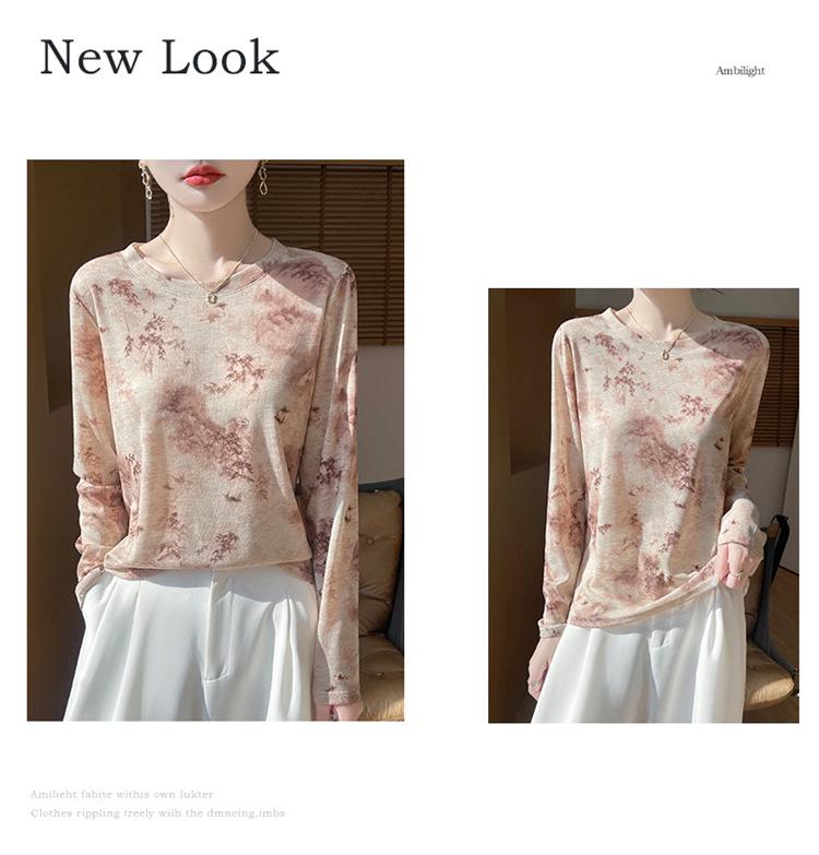 2025 Frühling/Sommer Retro Wasserlöslicher Batik Rundhals Damen Weiches Dünnes T-Shirt