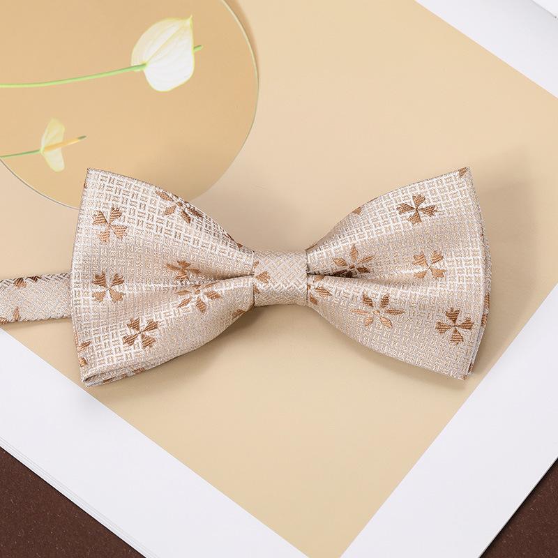 Men'S Fashion Bow Tie Color Woven Jacquard Double Striped Small Flower Business Retro Suit Shirt Bow